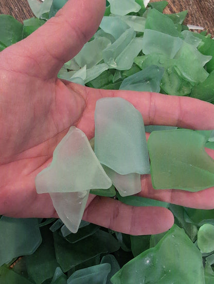 Hand Tumbled Seaglass Frosted Seafoam & Bright Green Colors