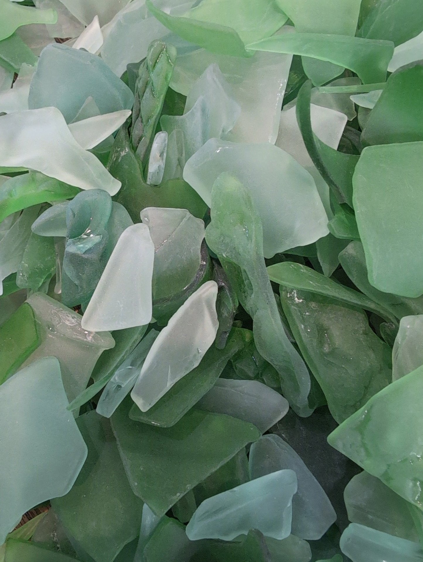Hand Tumbled Seaglass Frosted Seafoam & Bright Green Colors