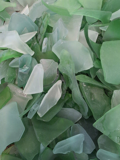 Hand Tumbled Seaglass Frosted Seafoam & Bright Green Colors
