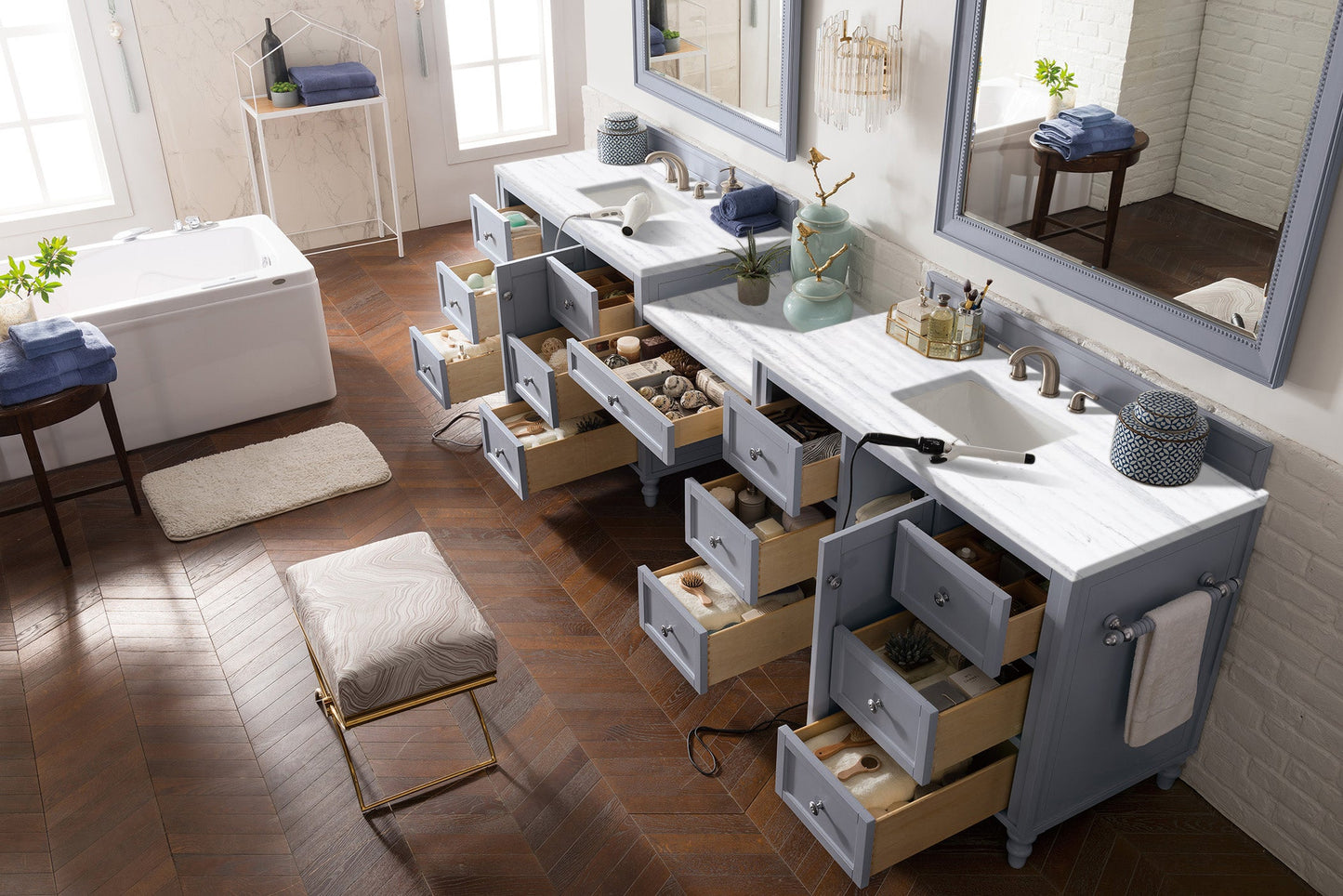 Copper Cove Encore 122" Double Vanity Set, Silver Gray