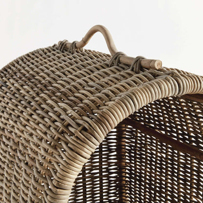 Handwoven Rattan Canopy Dog Bed with Cushion