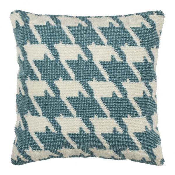Hanne Houndstooth Pillow- Soft Aqua Blue