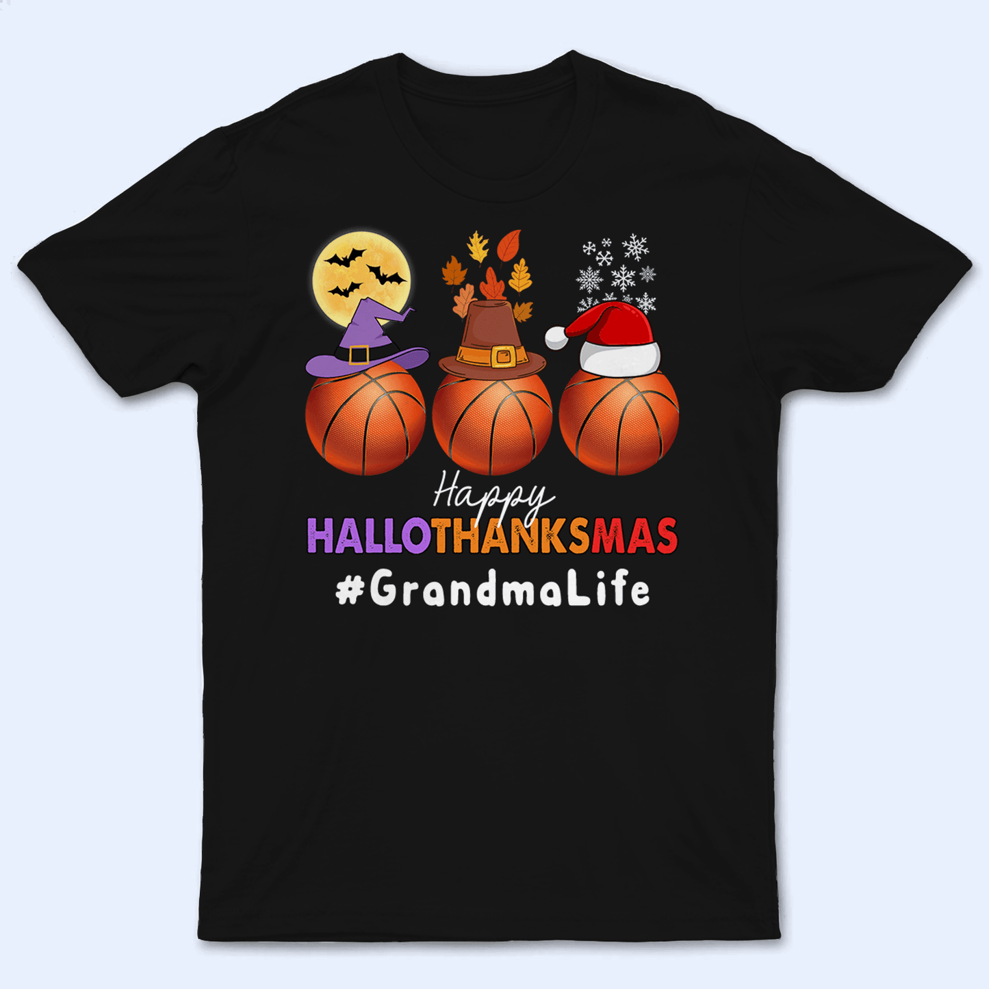 Happy Hallothanksmas - Personalized Custom T Shirt - Birthday, Loving, Funny Gift for Grandma/Nana/Mimi, Mom, Wife, Grandparent