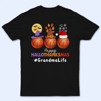 Happy Hallothanksmas - Personalized Custom T Shirt - Birthday, Loving, Funny Gift for Grandma/Nana/Mimi, Mom, Wife, Grandparent