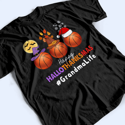 Happy Hallothanksmas - Personalized Custom T Shirt - Birthday, Loving, Funny Gift for Grandma/Nana/Mimi, Mom, Wife, Grandparent