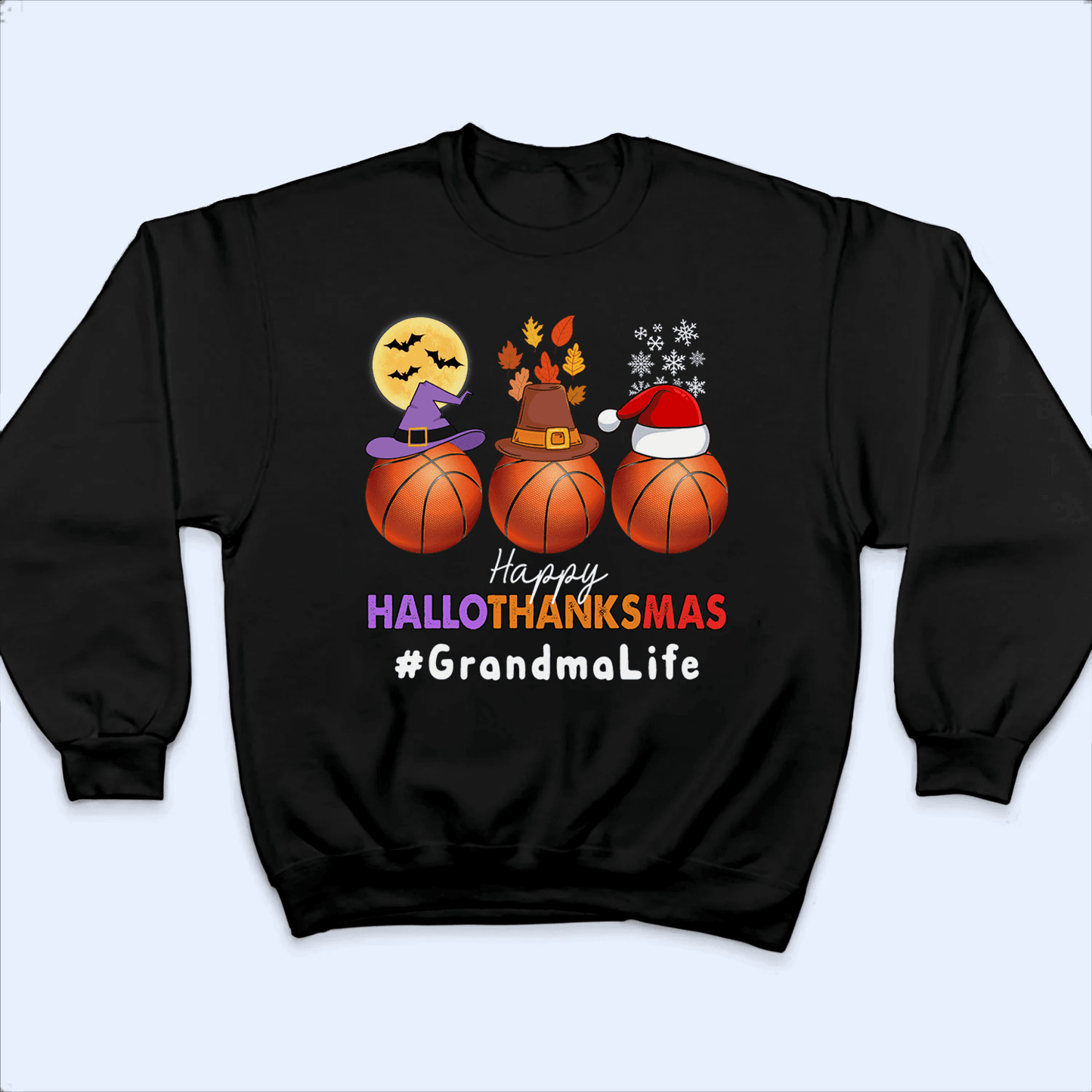 Happy Hallothanksmas - Personalized Custom T Shirt - Birthday, Loving, Funny Gift for Grandma/Nana/Mimi, Mom, Wife, Grandparent