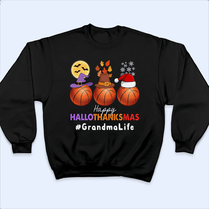 Happy Hallothanksmas - Personalized Custom T Shirt - Birthday, Loving, Funny Gift for Grandma/Nana/Mimi, Mom, Wife, Grandparent