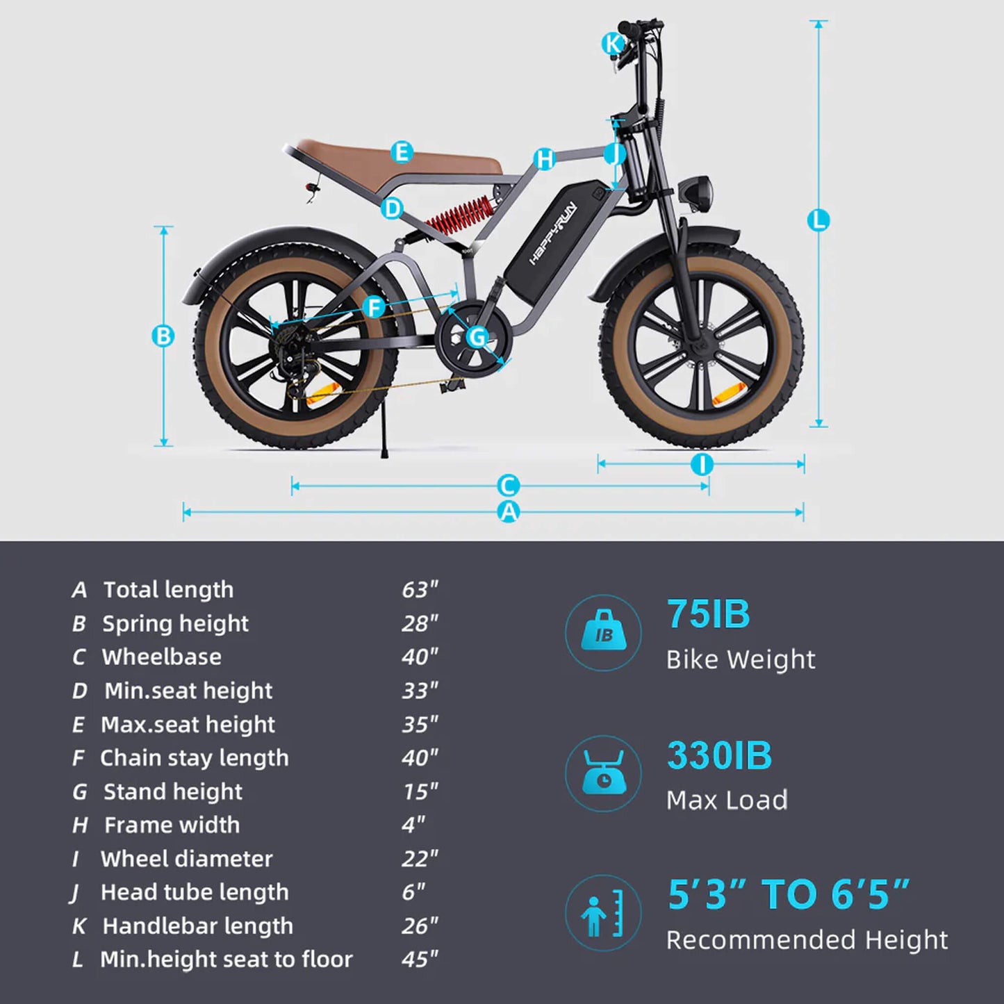 HappyRun Tank G60 Electric Off-Road Fat Tire Moped Bike (SAK48732)