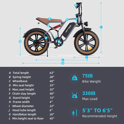 HappyRun Tank G60 Electric Off-Road Fat Tire Moped Bike (SAK48732)