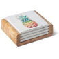 Hawaiian Pineapple -  Stone Coaster Set in Wood Holder