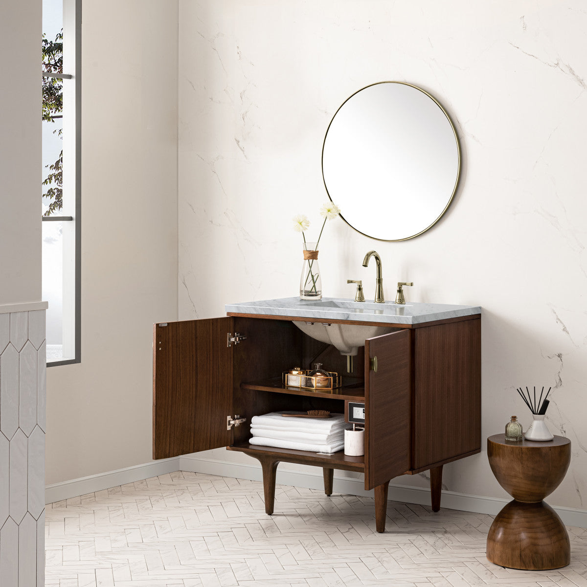 Amberly 36" Single Vanity Cabinet, Mid-Century Walnut