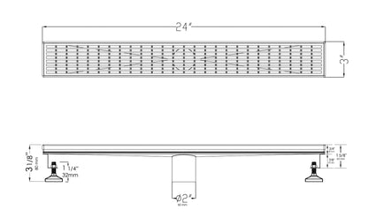 ALFI brand  ABLD24D 24" Modern Stainless Steel Linear Shower Drain with Groove Lines