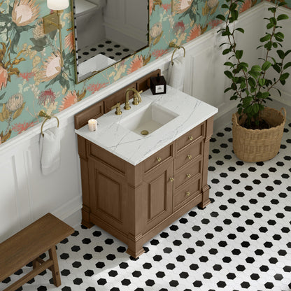 James Martin 547-V36 Brookfield 36” Single Vanity – Black Onyx / Honey Oak / Pearl Charcoal