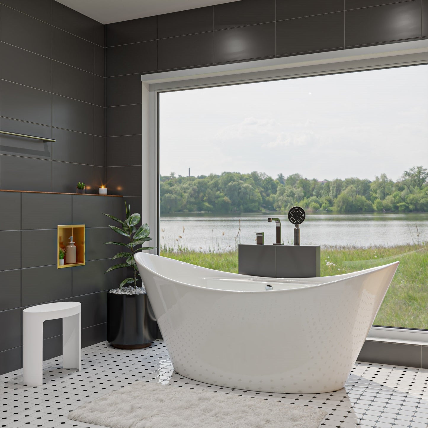 ALFI brand ABNP1212 12" x 12" Stainless Steel Square Single Shelf Shower Niche