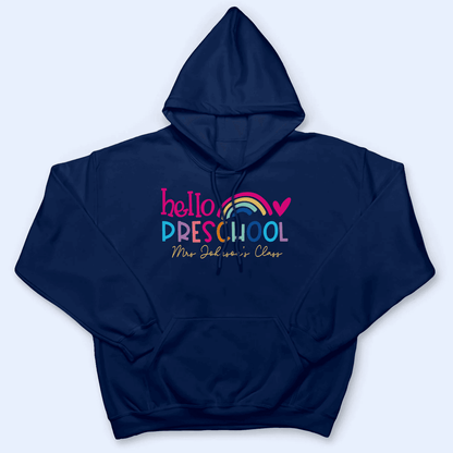 Hello School - Back to School Teacher Shirt Design - Personalized Custom T Shirt - Birthday, Loving, Funny Gift for Teacher, Kindergarten, Preschool, Pre K, Paraprofessional