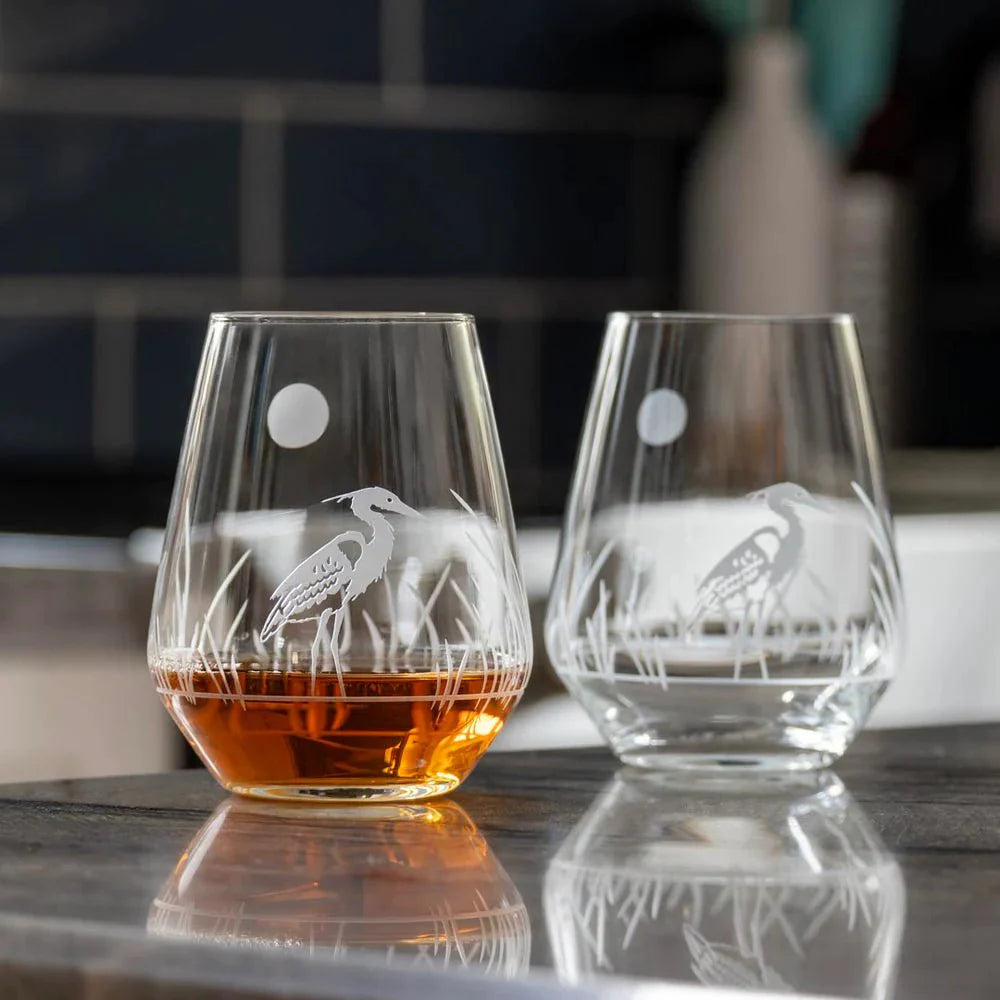 Heron Etched Glassware
