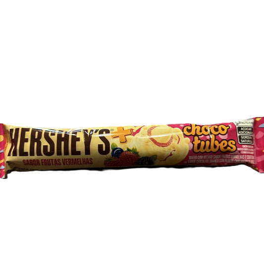 Hershey Choco Tubes Sabor Frutas Vermelhas – Red Fruit Flavored White Chocolate Tubes 25g (Brazil)