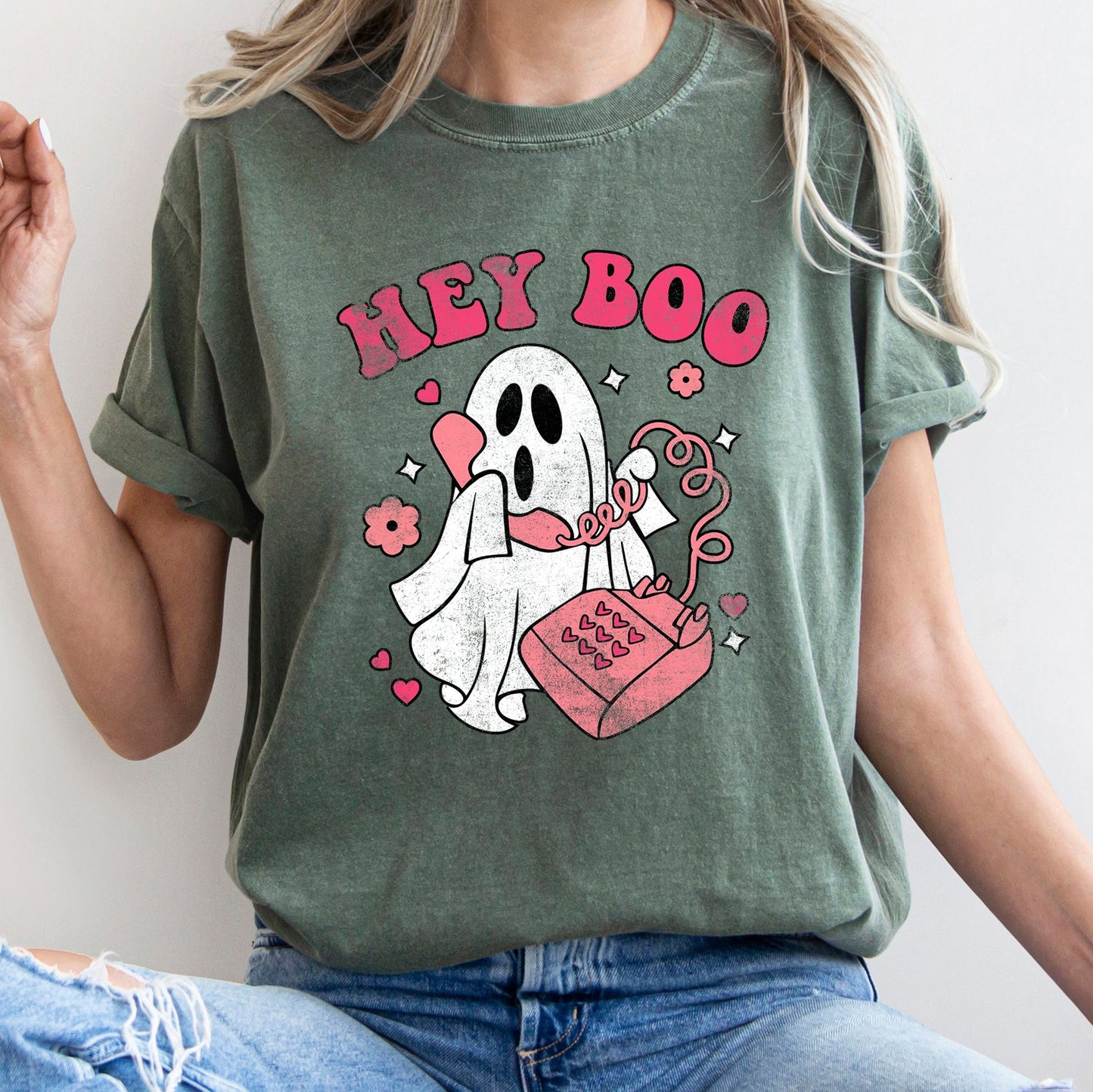 Hey Boo Retro Halloween Comfort Colors Tshirt