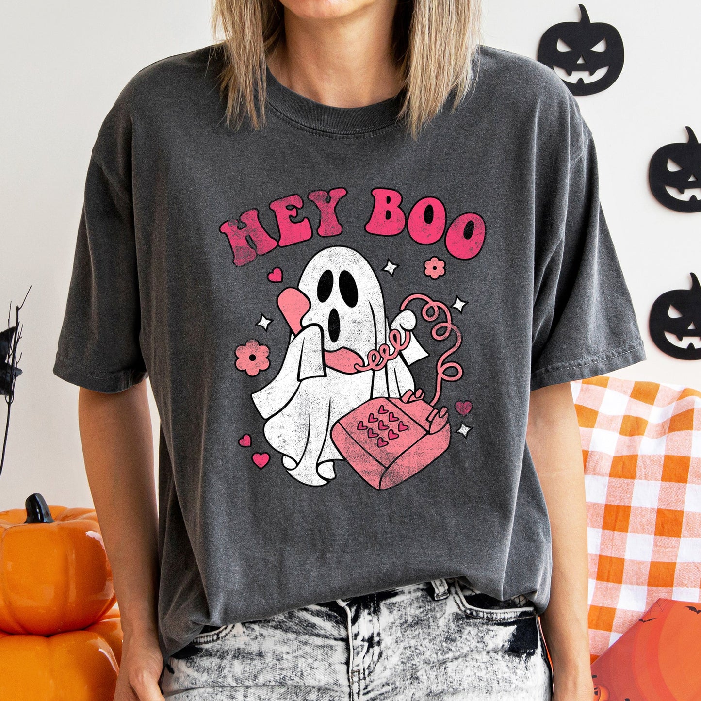 Hey Boo Retro Halloween Comfort Colors Tshirt