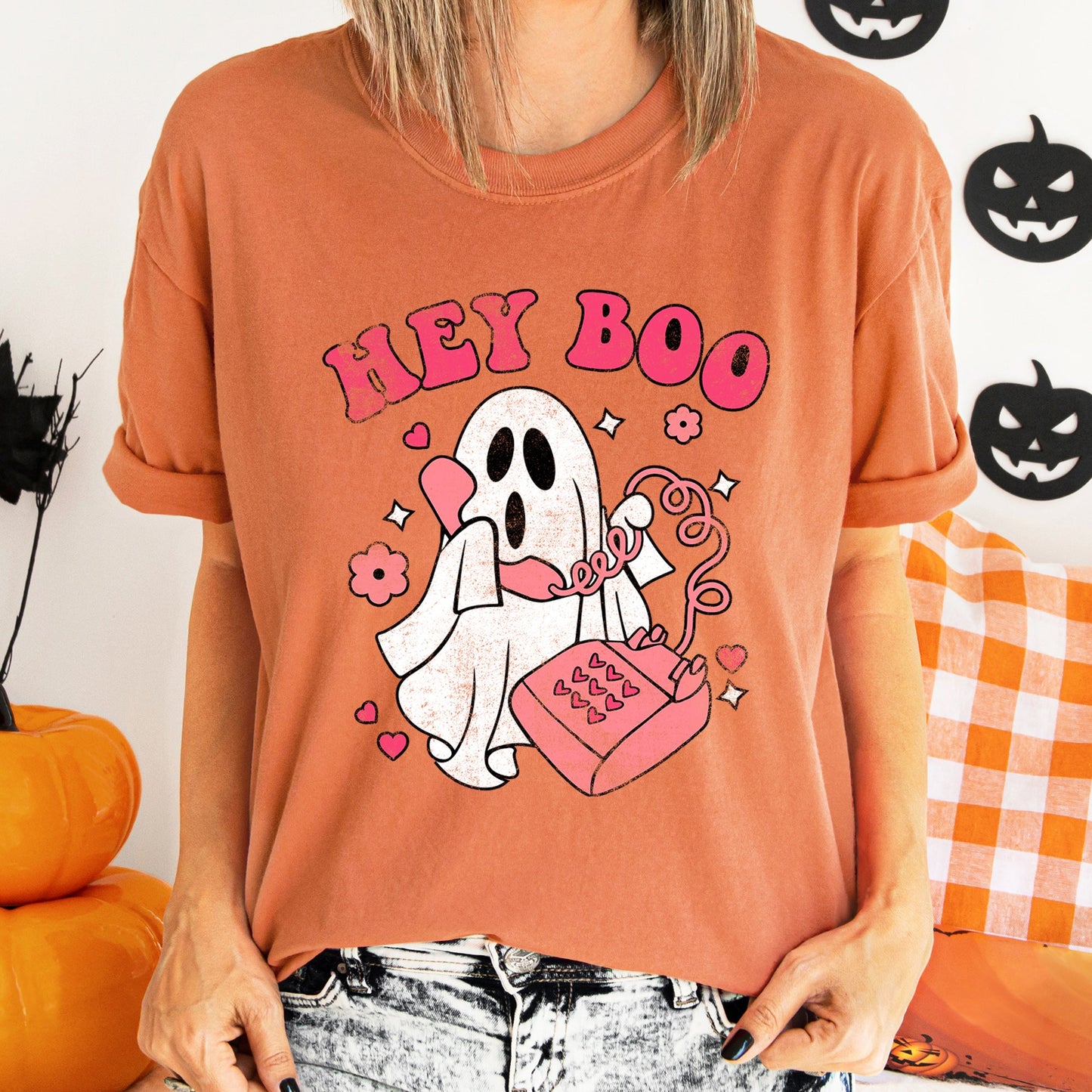 Hey Boo Retro Halloween Comfort Colors Tshirt