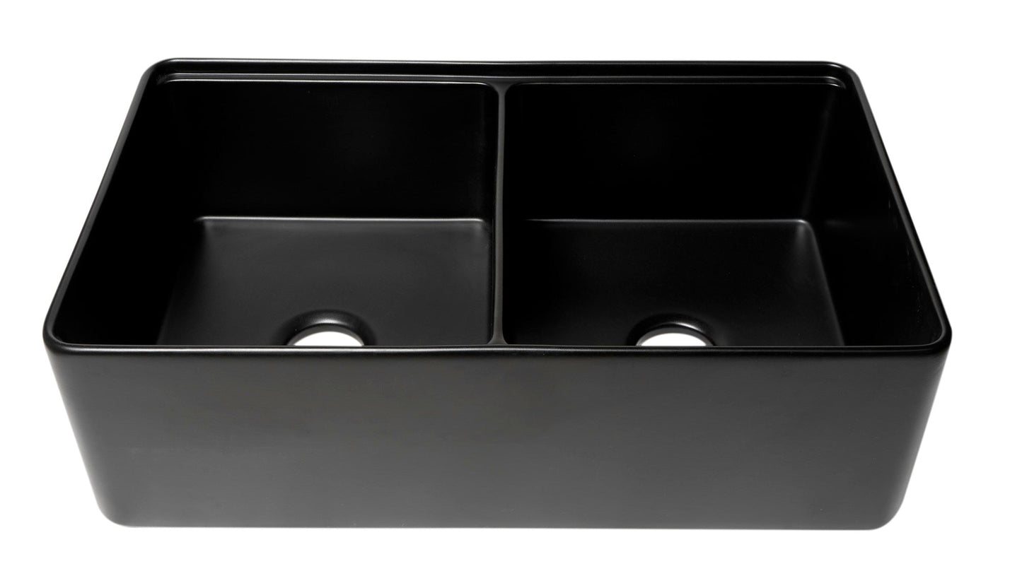 ALFI brand ABFS3320D Workstation 33" x 20" Double Bowl Step Rim Fireclay Farm Sink with Accessories
