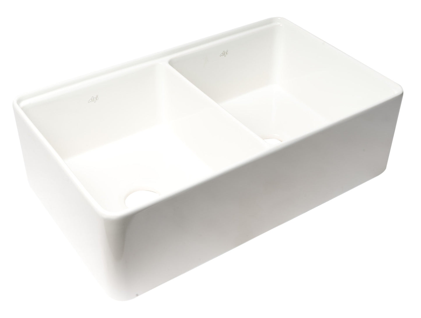 ALFI brand ABFS3320D Workstation 33" x 20" Double Bowl Step Rim Fireclay Farm Sink with Accessories