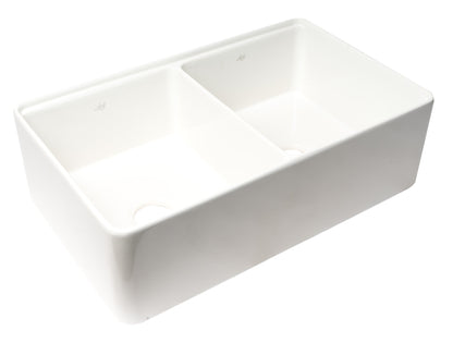 ALFI brand ABFS3320D Workstation 33" x 20" Double Bowl Step Rim Fireclay Farm Sink with Accessories