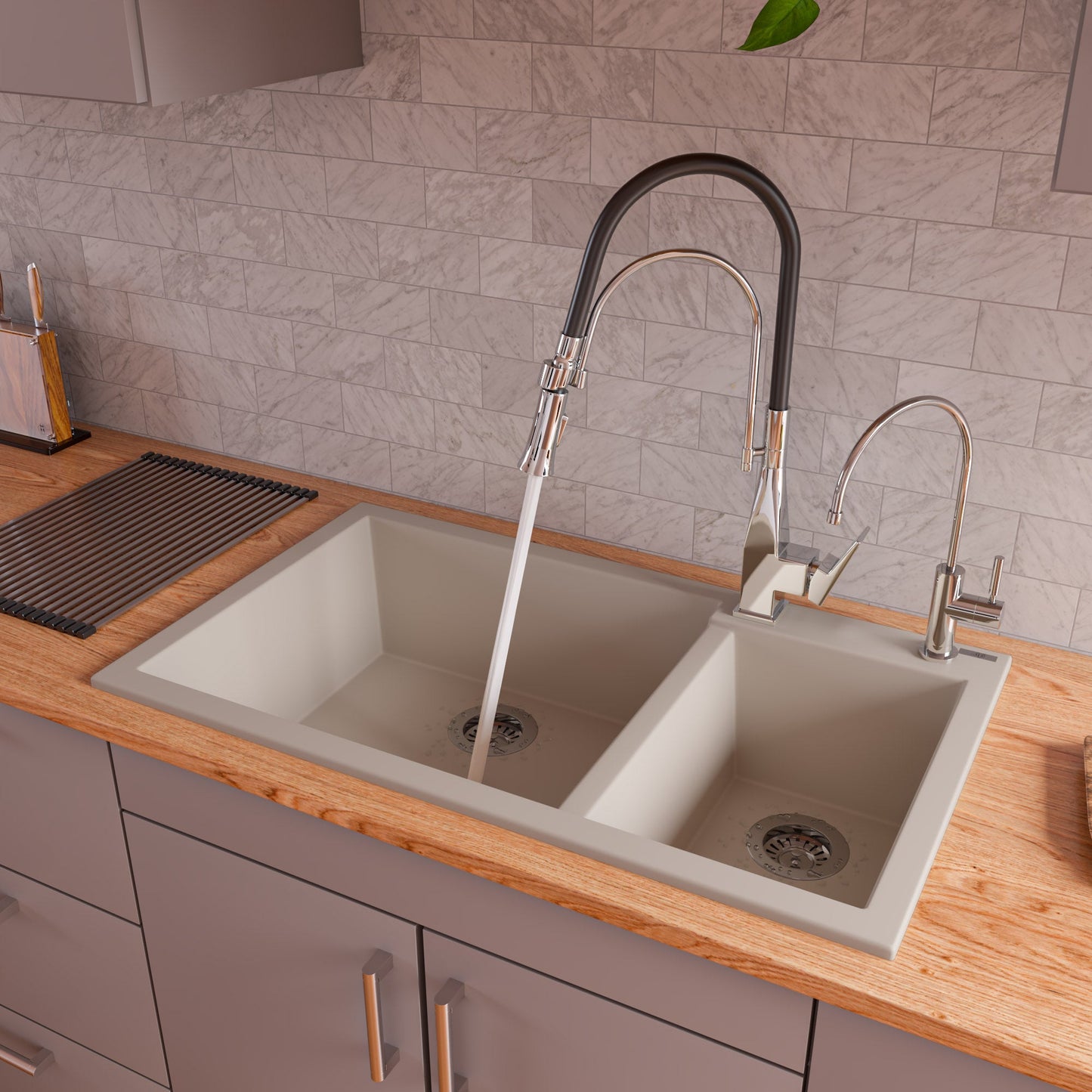 ALFI brand AB3319DI 34" Double Bowl Drop In Granite Composite Kitchen Sink