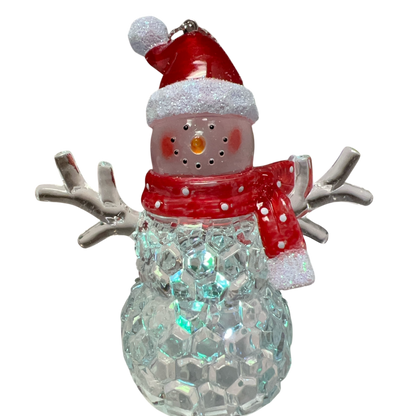 3.75"LED Snowman With Red Hat Ornament