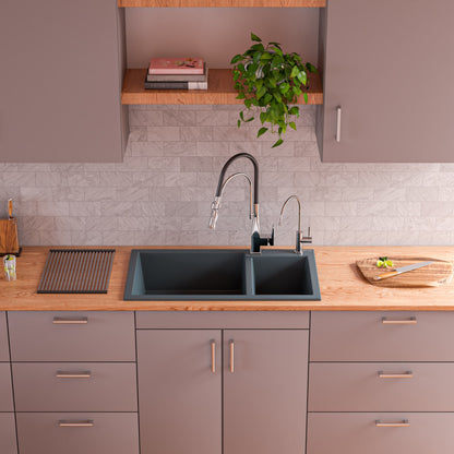 ALFI brand AB3319DI 34" Double Bowl Drop In Granite Composite Kitchen Sink