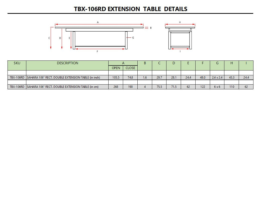 Sahara 106" Rectangular Double Extension Table