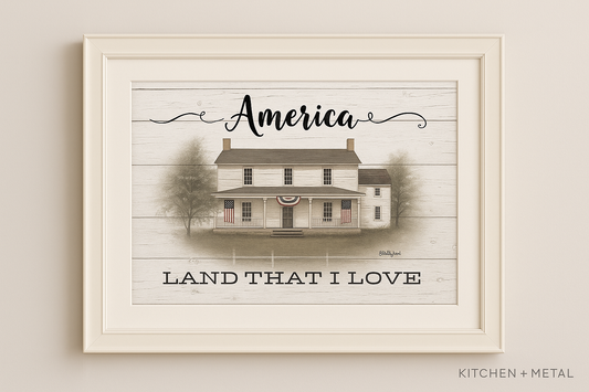 High-Resolution America Land That I Love Artwork with Kitchen + Metal Branding