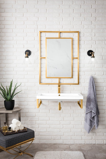 Two Boston 15.25" Wall Brackets, Radiant Gold w/ 31.5" White Glossy Composite Stone Top