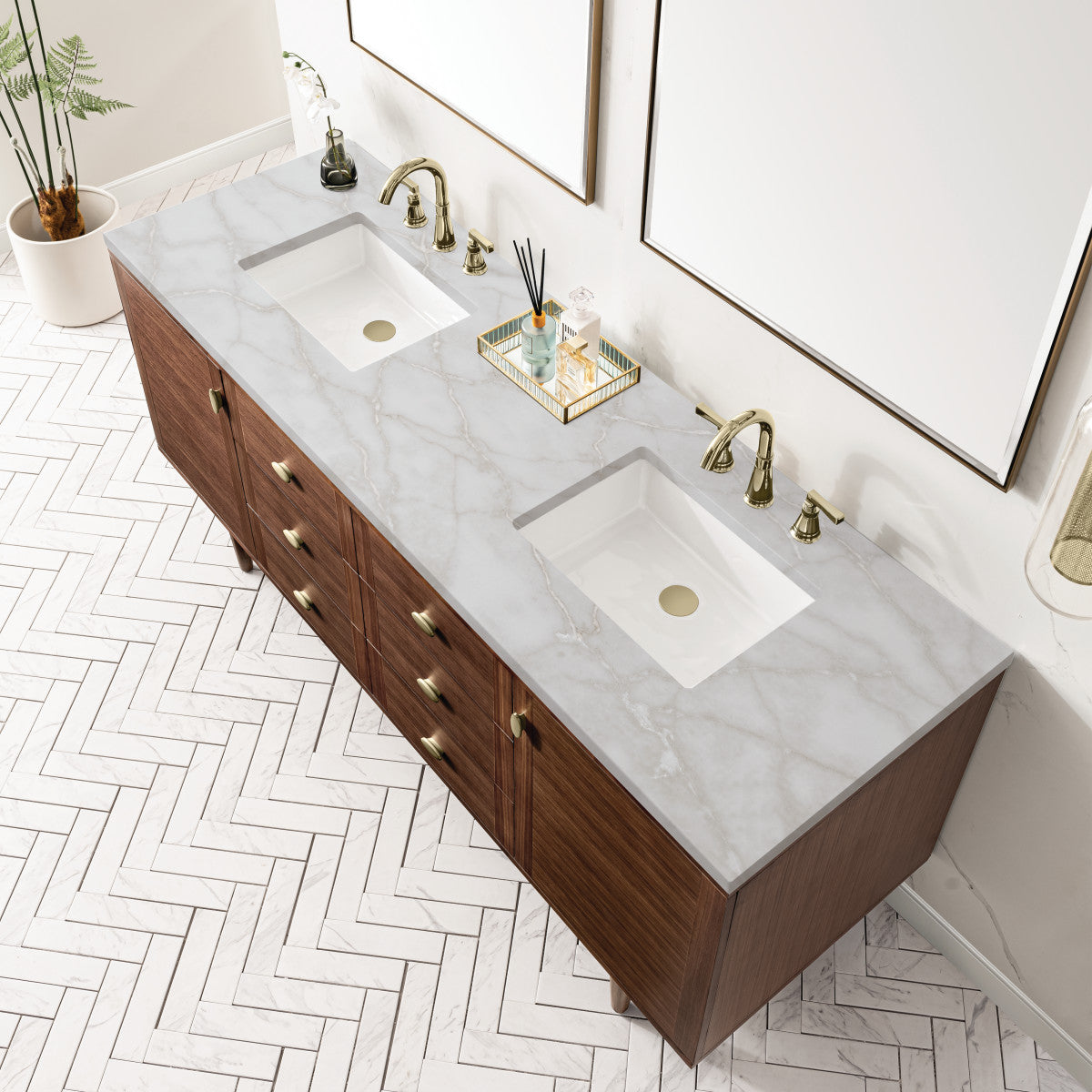 Amberly 72" Double Vanity Cabinet, Mid-Century Walnut