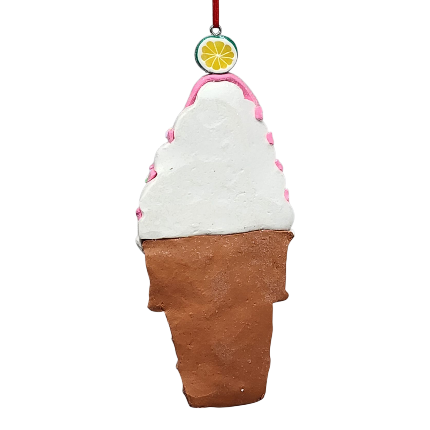 Ice cream cone-shaped toy with white cream and brown cone on a white background
