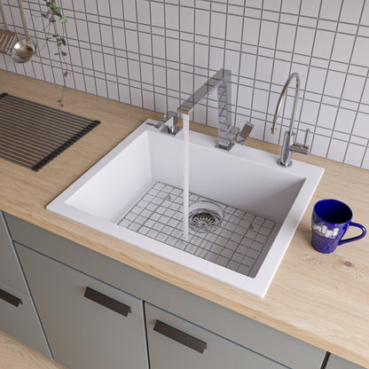 ALFI brand AB2420DI 24" Drop-In Single Bowl Granite Composite Kitchen Sink