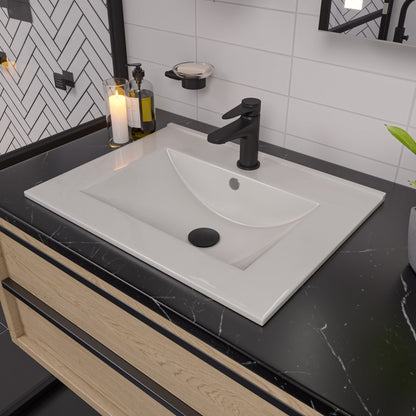 ALFI brand  ABC803 White 25" Rectangular Drop In Ceramic Sink with Faucet Hole
