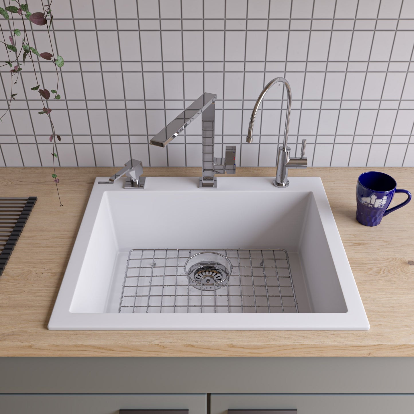 ALFI brand AB2420DI 24" Drop-In Single Bowl Granite Composite Kitchen Sink