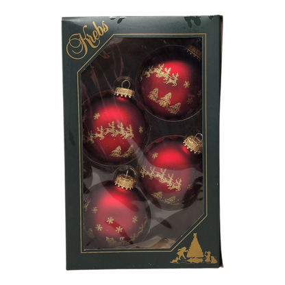 Krebs Value Glass Ornament 4 pack - Santa on Burgundy