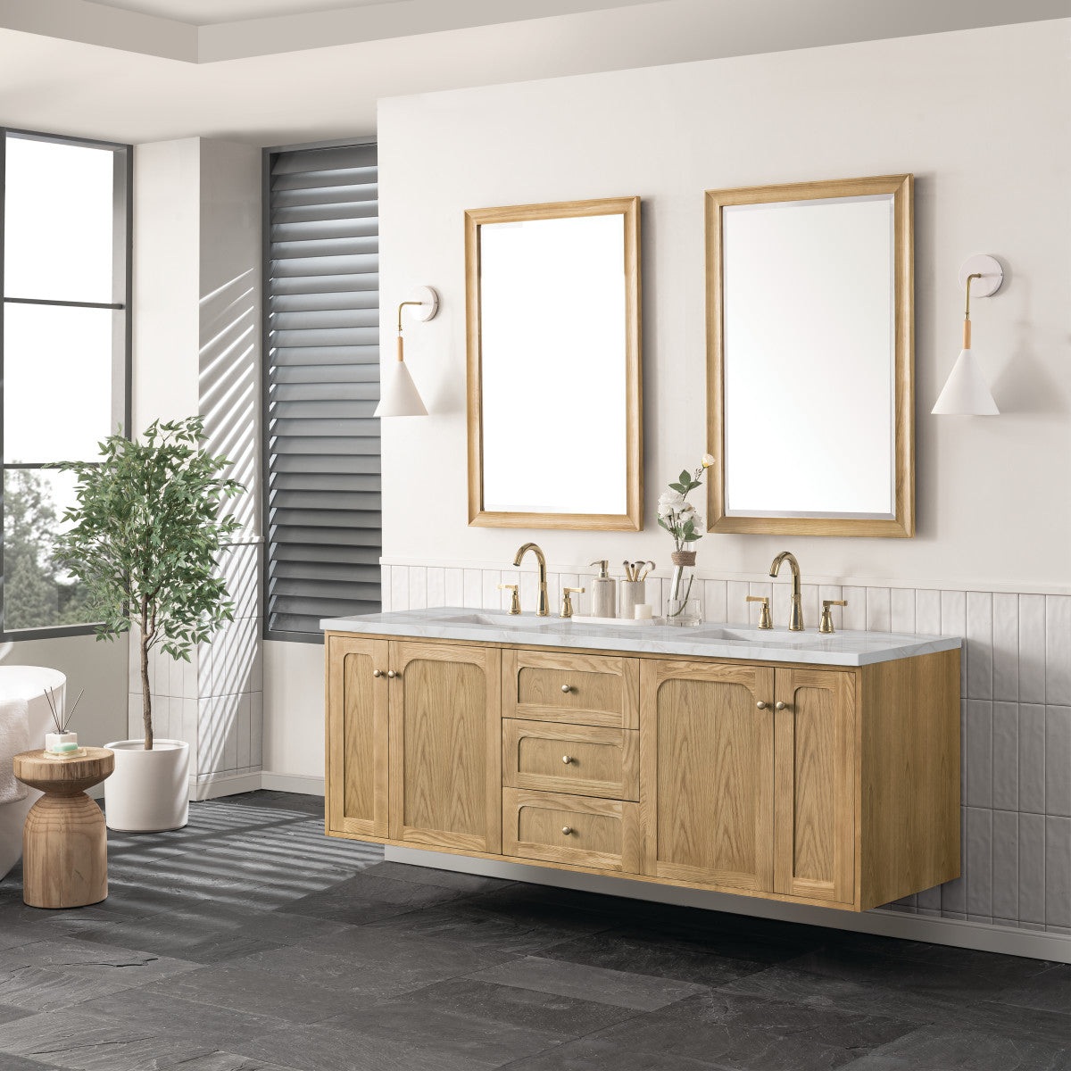 Laurent 72" Double Vanity Cabinet, Light Natural Oak