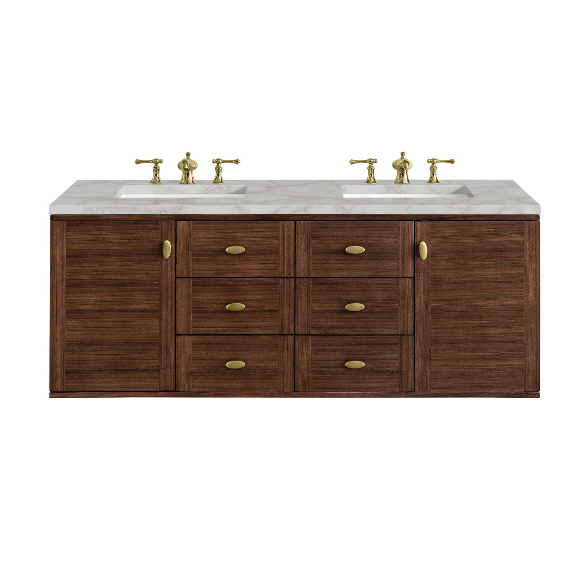 Amberly 60" Double Vanity Cabinet, Mid-Century Walnut