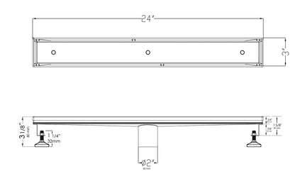 ALFI brand  ABLD24A 24" Long Modern Stainless Steel Linear Shower Drain w/o Cover