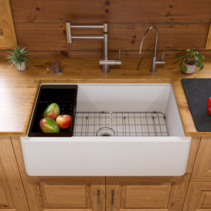 ALFI brand AB33FARM 33" Granite Composite Single Bowl Drop In Farm Sink with Accessories