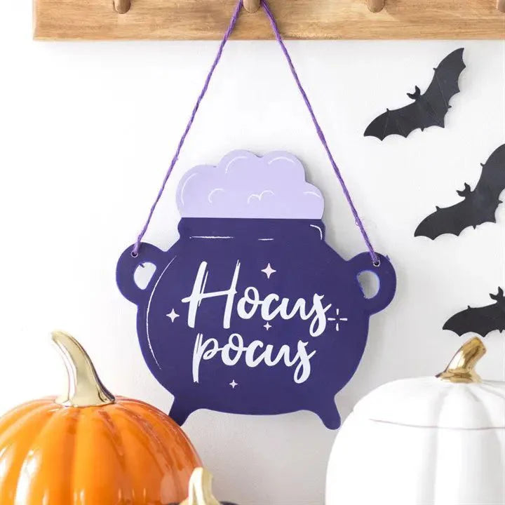Hocus Pocus Cauldron Shaped Halloween Hanging Sign