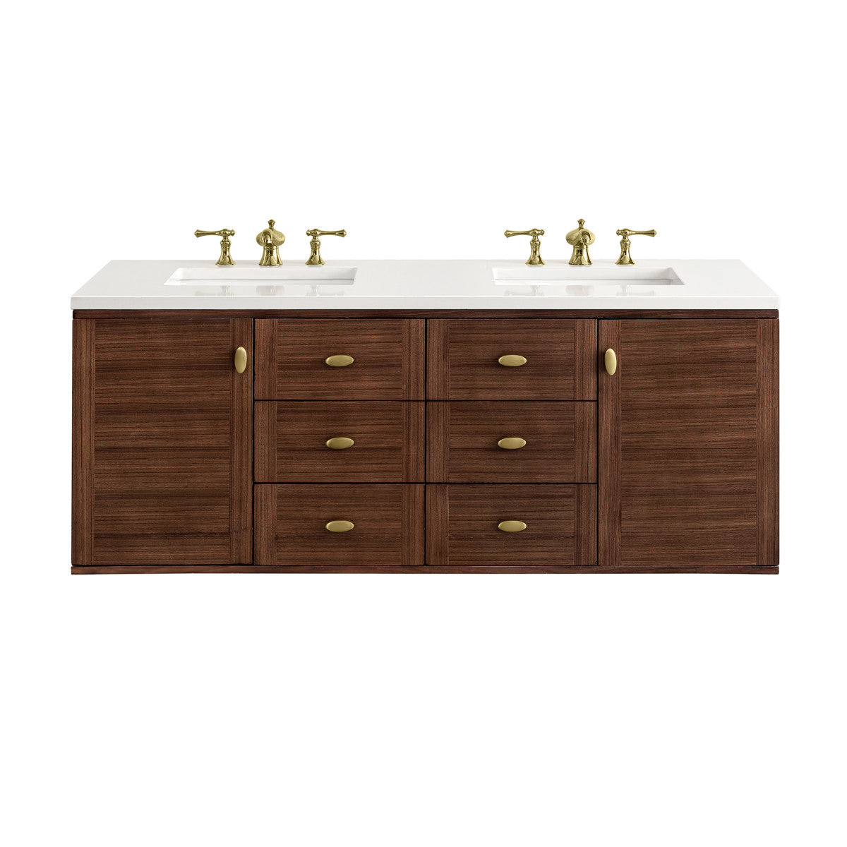 Amberly 60" Double Vanity Cabinet, Mid-Century Walnut