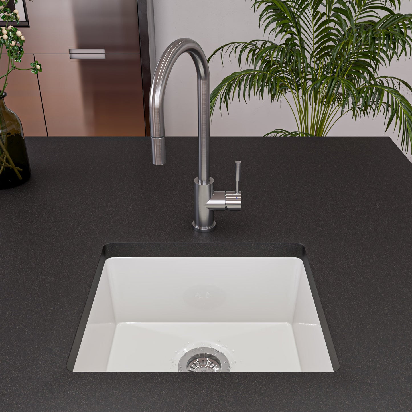 ALFI brand  AB2017 20" White Single Bowl Fireclay Undermount Kitchen Sink