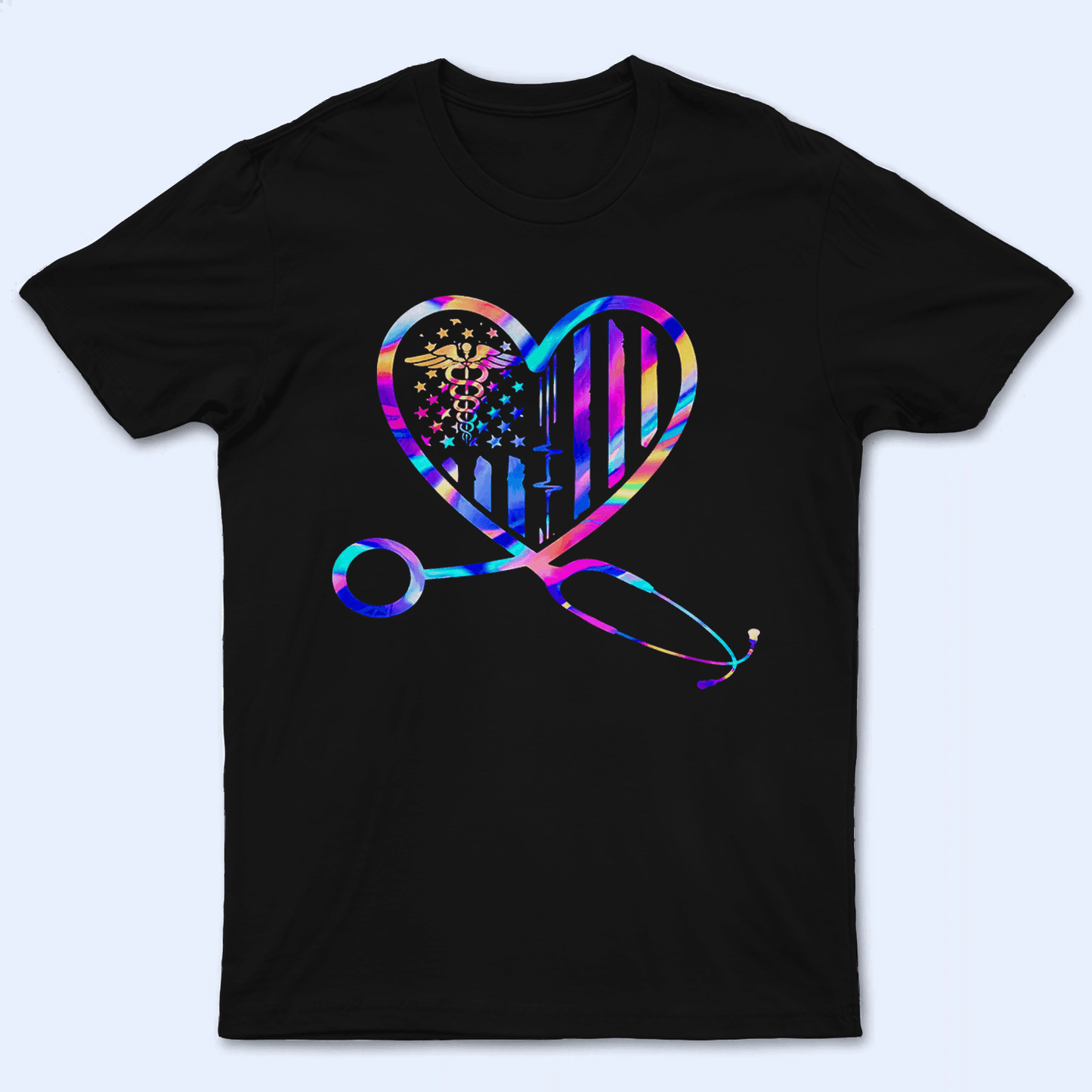 Holographic Stethoscope Heart Nurse - Personalized Custom T Shirt - Birthday, Loving, Funny Gift for Nurse, CNA, Healthcare, Registered RN