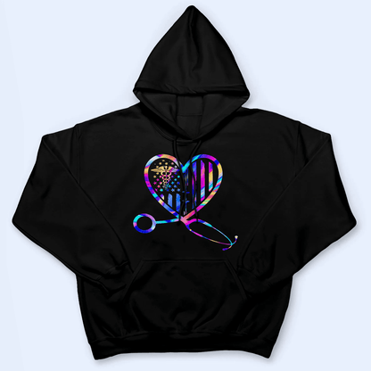 Holographic Stethoscope Heart Nurse - Personalized Custom T Shirt - Birthday, Loving, Funny Gift for Nurse, CNA, Healthcare, Registered RN