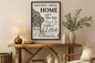 HOME Typography Art in Kitchen + Metal Living Room Setting