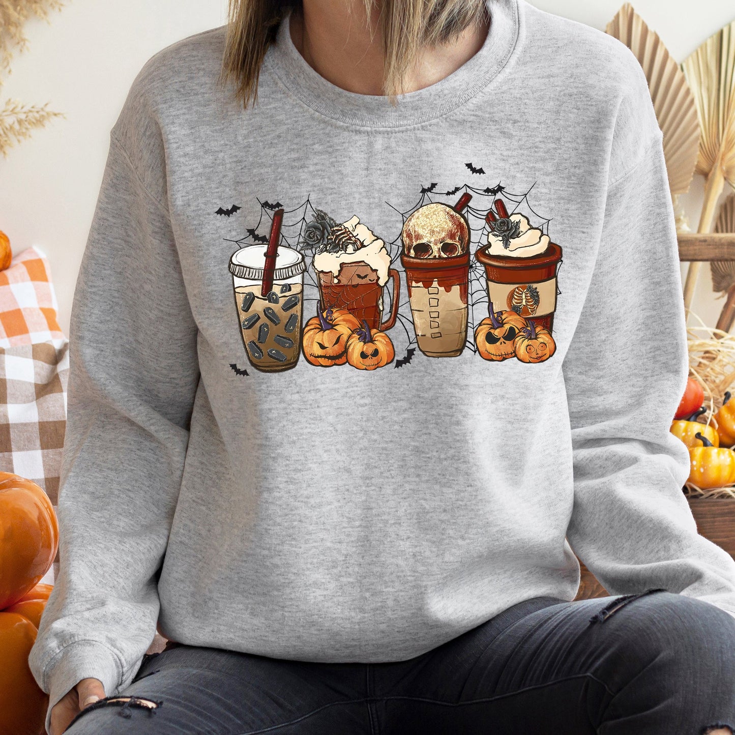 Horror Pumpkin Coffee Halloween Sweatshirt